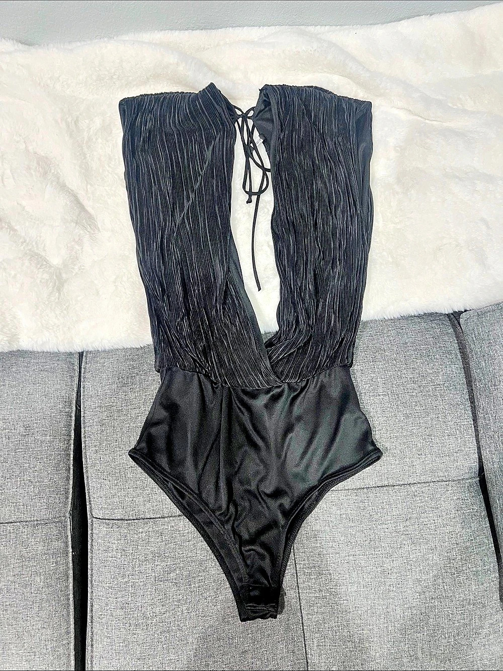 blanc Black Lace-Up One-Piece top